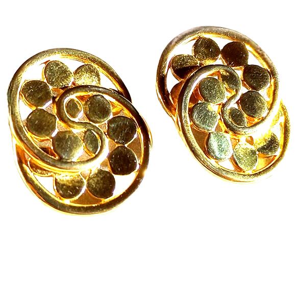 VTG Signed Gold Tone Intertwining Circle Stud Post Earrings. - Picture 4 of 4